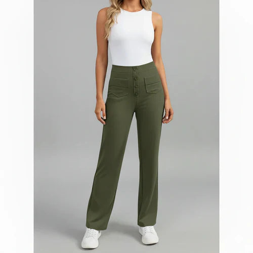 High-Waist Stretch Trousers with Side Pockets - Sophie