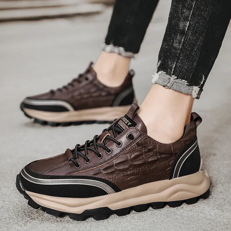 Men's Textured Leather Sneakers - Classy