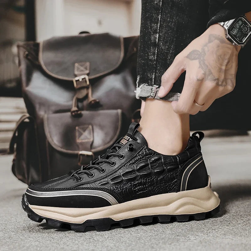 Men's Textured Leather Sneakers - Classy