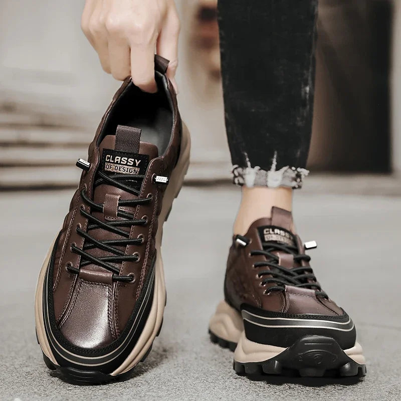 Men's Textured Leather Sneakers - Classy
