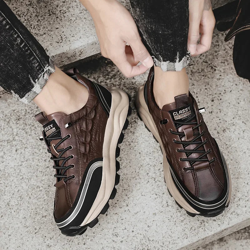 Men's Textured Leather Sneakers - Classy