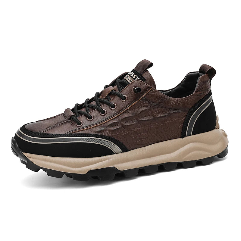 Men's Textured Leather Sneakers - Classy