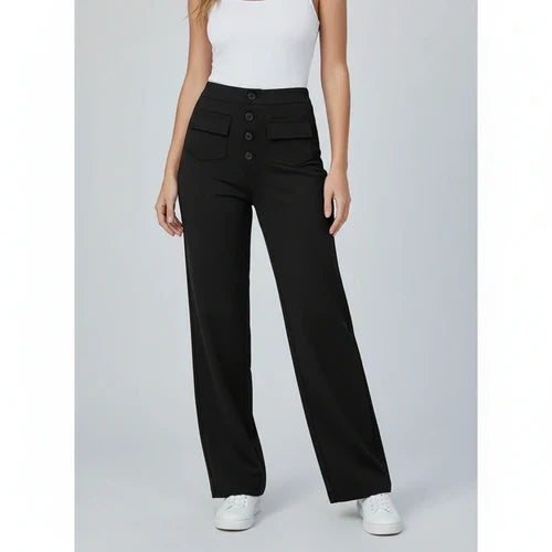 High-Waist Stretch Trousers with Side Pockets - Sophie