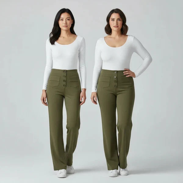High-Waist Stretch Trousers with Side Pockets - Sophie
