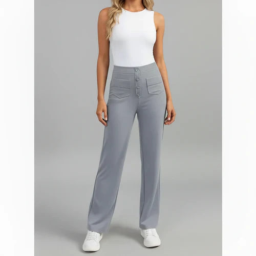 High-Waist Stretch Trousers with Side Pockets - Sophie