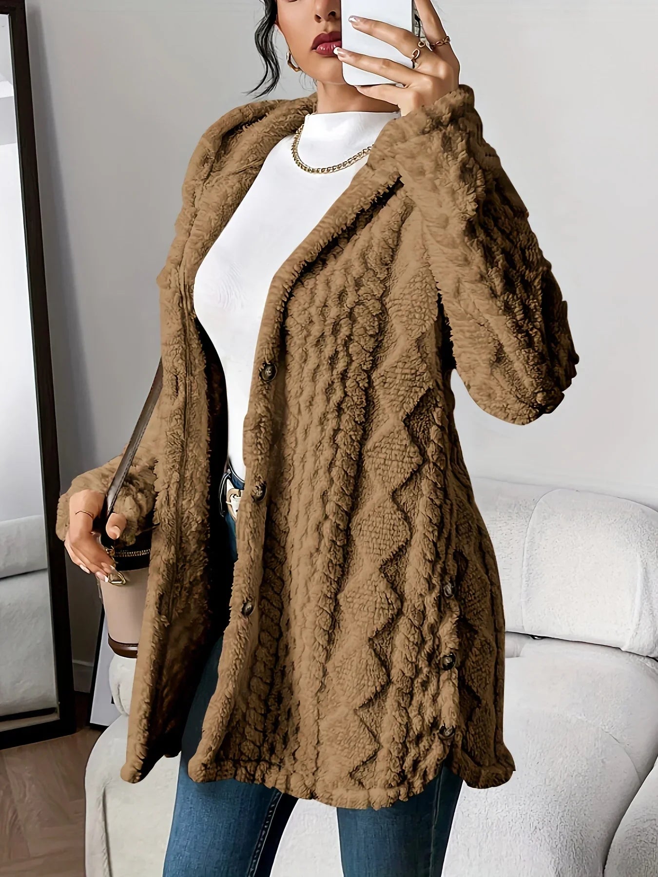 Cardigan en polaire pour femme avec capuche – Louise