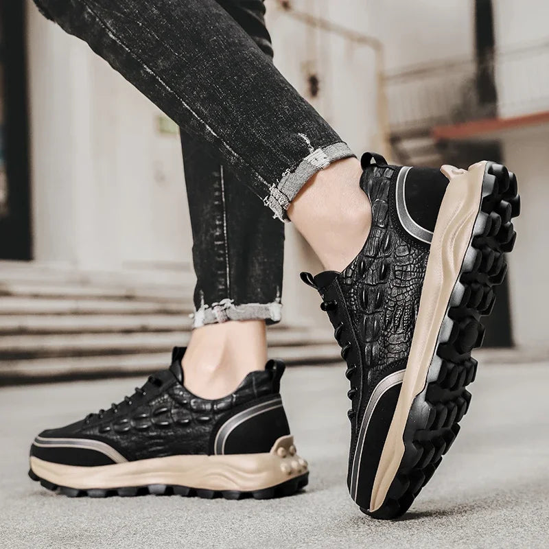 Men's Textured Leather Sneakers - Classy