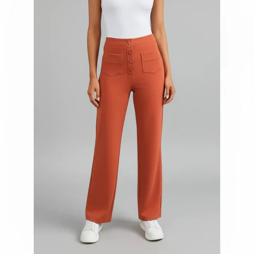 High-Waist Stretch Trousers with Side Pockets - Sophie